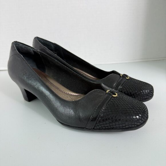 Aravon by New Balance Women's Black Leather Pumps Heels Shoes Size 10 B - Picture 1 of 11